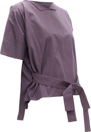 Marni cotton V collar bow belt boxy top