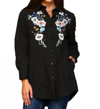 Velzera Floral Embroidered Shirt - Plus In Black