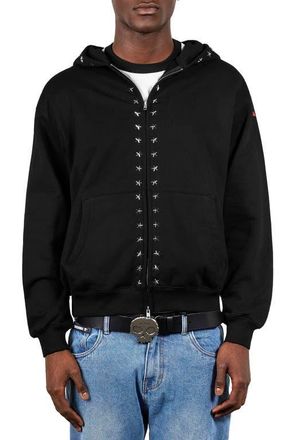 Pleasures X Zero Skateboards Dane Studded Relaxed Fit Cotton Hoodie in Black at Nordstrom, Size Xx-Large