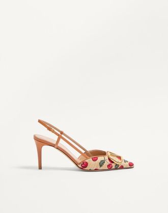 Valentino Garavani D&eacute;collet&eacute; Slingback VLogo Signature In Rafia Jacquard Con Motivo Cherryfic 80Mm Donna NATURALE/ROSSO 35.5