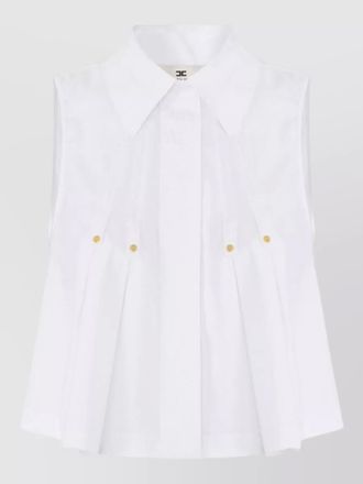 Elisabetta Franchi shirt sleeveless collar buttons gold tone pleats