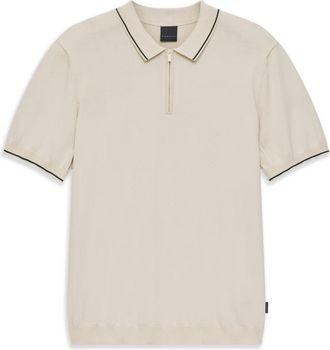 Bugatti Polo met Rits en Geribbelde Boorden - Heren - Polos - Beige - M - Tops