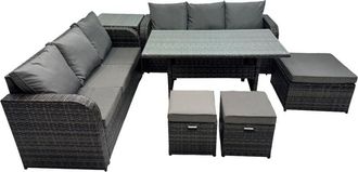 Fimous 9 Seat Outdoor Wicker pe Rattan Garden Furniture Set Dining Table Sofa Set with Side Table 3 Stools Dark Grey Mixed - Fimous