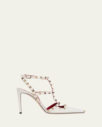 Valentino Garavani 100mm Rockstud Leather Ankle-Strap Pumps