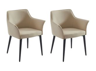 Vente-Unique Lote de 2 sillas con reposabrazos de cuero sint&eacute;tico y metal negro - Beige - MIALOV