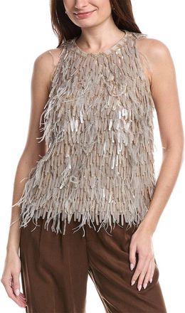 Brunello Cucinelli Feather & Sequin Silk Blouse