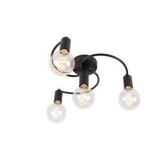 QAZQA Qazqa - Moderno Plaf&oacute;n Inteligente Negro Con 4 G95 Wifi - Facil Acero Redonda Adecuado Para Led Max. 4 X 4.9 Watt