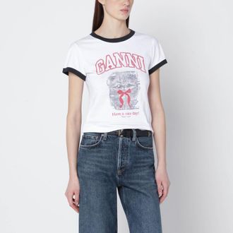 Ganni White cropped T-shirt with logo print