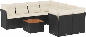 vidaXL Set De Sof&aacute;s De Jard&iacute;n 8 Piezas Y Cojines Rat&aacute;n Sint&eacute;tico Negro Vidaxl