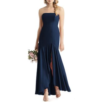 After Six Strapless High/Low Matte Chiffon Gown in Midnight at Nordstrom, Size 16
