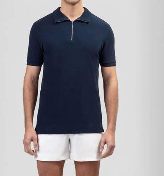 Ron Dorff Short Sleeve Cotton Piqu&eacute; Rd Polo In Navy