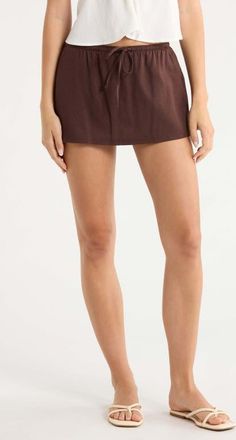 PacSun Tie Waist Miniskirt in Brown at Nordstrom, Size X-Small