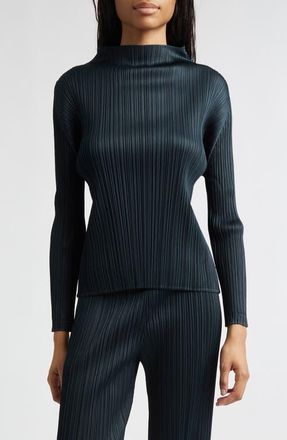 Pleats Please Issey Miyake Monthly Colors November Pleated Funnel Neck Top in Charcoal at Nordstrom, Size 5