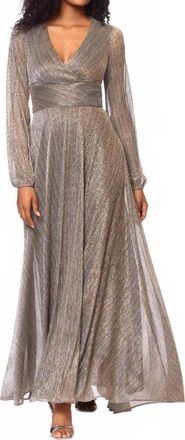 Betsy & Adam Alexa Long Sleeve Metallic Knit Dress In Mocha/gold