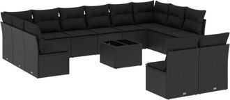 vidaXL Set De Sof&aacute;s De Jard&iacute;n Y Cojines 13 Pzas Rat&aacute;n Sint&eacute;tico Negro Vidaxl