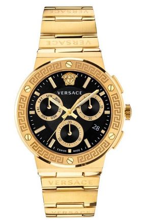 Versace Greca Chronograph Bracelet Watch, 43mm in Black Gold at Nordstrom