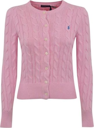 Polo Ralph Lauren Cardigans, female, Pink, Size: L Cotton Button-Up Long Sleeve Cardigan