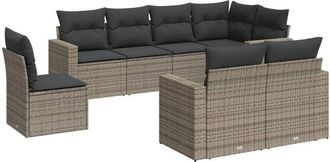 vidaXL Vidaxl - Set De Sof&aacute;s De Jard&iacute;n 8 Pzas Y Cojines Rat&aacute;n Sint&eacute;tico Gris