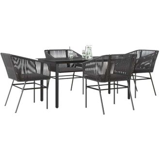 vidaXL Juego De Comedor Jard&iacute;n 5 Piezas Cojines Rat&aacute;n Sint&eacute;tico Negro Vidaxl