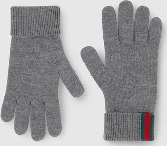 Gucci Wool Gloves With Web, Size L, Grey, Wool