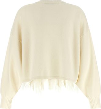 Alberta Ferretti Feather-Embellished Virgin Wool Sweater - Ivory