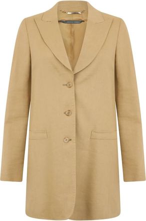 Alberta Ferretti Klassieke Lange Jas - Dames - Blazers - Beige - S - Linnen - Jassen