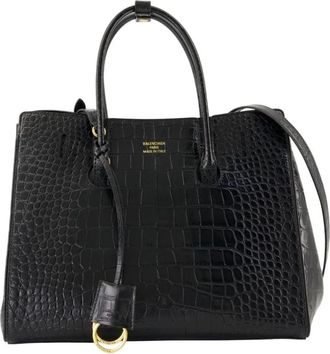Balenciaga Tassen, Dames, Zwart, ONE Size, Leer, Zwarte Leren Shopper Tas met Krokodilreliëf Stijl