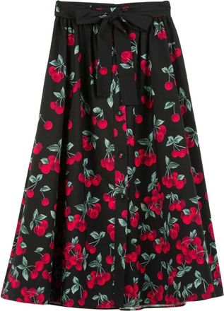 Twinset Tie-Waist Cherry Midi Rok - Dames - Midirokken - Veelkleurig - L - Katoen - Rokken