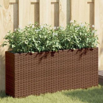vidaXL Jardinera Con 2 Maceteros De Rat&aacute;n Sint&eacute;tico Marr&oacute;n 90x20x40 Cm Vidaxl