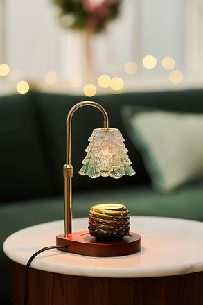 Anthropologie Figural Christmas Tree Glass Shade Candle Warmer Lamp