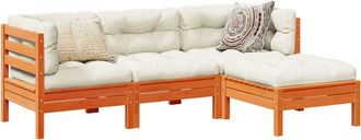 vidaXL Vidaxl - Set De Sof&aacute;s Jard&iacute;n 4 Pzas Con Cojines Madera Pino Marr&oacute;n Cera