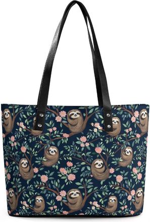 Generic Funny Sloth Hanging On The Tree Flowers Tote Bags for Women Cute Shoulder Purses Handbags