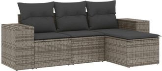 vidaXL Vidaxl - Set De Sof&aacute;s De Jard&iacute;n 4 Pzas Y Cojines Rat&aacute;n Sint&eacute;tico Gris