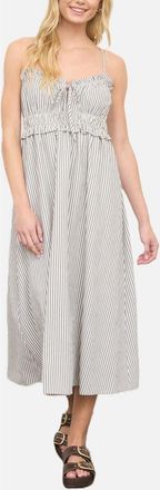 Blu Pepper Stripe Ruffle Shirred Seersucker Midi Dress in Black at Nordstrom, Size Medium