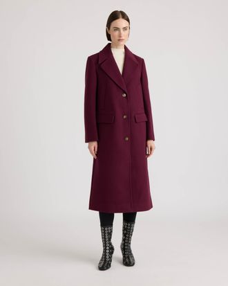 NVLT Womens Faix Wool Longline Coat with Four Pockets and Notch Collar