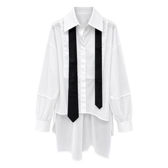 Elisabetta Franchi Lange Asymmetrische Blouse - Dames - Blouses & Shirts - Wit - Maat: L Katoen