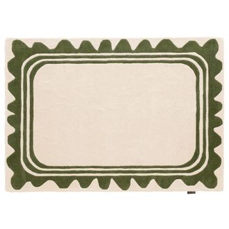 Nazar Rugs Alfombra lana tejida a mano ondulada verde 200x290