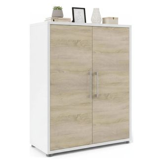 Dmora Dmora - Aparador Leocadie, Buf&eacute; De Sal&oacute;n, Aparador De Sal&oacute;n, Despensa De Cocina, 89x40 H113 Cm, Blanco Y Roble