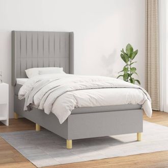 vidaXL Cama Box Spring Con Colch&oacute;n Tela Gris Claro 90x190 Cm Vidaxl