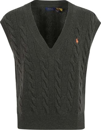 Ralph Lauren Truien & Vesten, Dames, Groen, S, Wol, Vest met kabels V-hals