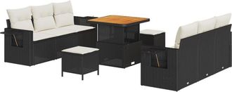 vidaXL Vidaxl - Garden Sofa Set Height-Adjustable 9 pcs Black Poly Rattan