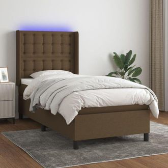 vidaXL Vidaxl - Cama Box Spring Colch&oacute;n Luces Led Tela Marr&oacute;n Oscuro 100x200cm