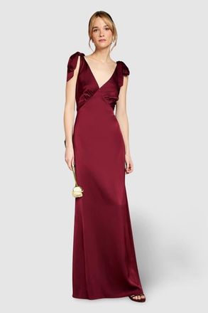 Coast Satin Tie-Shoulder Maxi Dress in Malbec at Nordstrom, Size 16