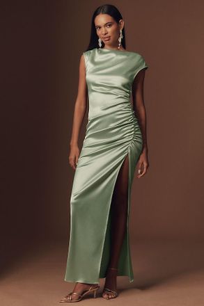 BHLDN Francesca High-Neck Stretch Satin Maxi Dress