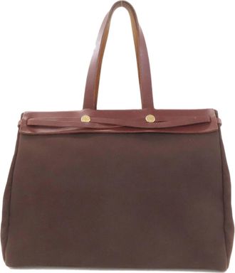 Herm&egrave;s Brown Toile Officier Tote Bag (Pre-Owned)