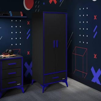 X Rocker Arcane Canvas 2 Door Wardrobe with Drawer in Blue