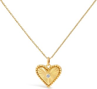 House of Brilliance 14K Yellow Gold Diamond Accent Heart Fluted Medallion Pendant Necklace
