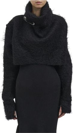 Marc Le Bihan High Collar Mohair Cape - Dames - Ponchos - Zwart - M - Wol - Jassen