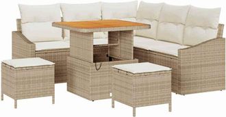 vidaXL Garden Sofa Set with Cushion 8 pcs Beige Poly rattan Vidaxl