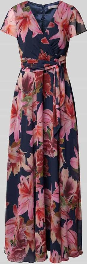 Abendkleid mit Bindeg&uuml;rtel in Marine, Gr&ouml;&szlig;e 32